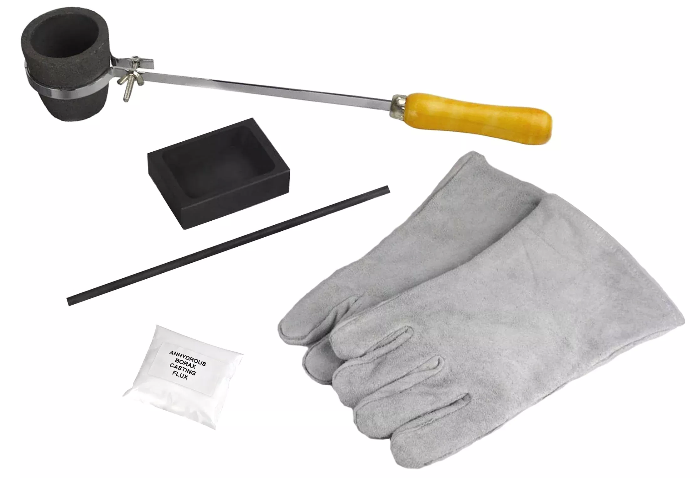 1 Kg Torch Melting Kit with Graphite Crucible, Mold, Safety Gloves, Borax, Tongs, & Stir Rod