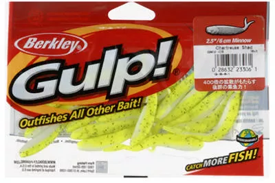 Berkley GMI2-CS Plastic Minnow Grub, 2.5", Charteuse Color, 18 Count