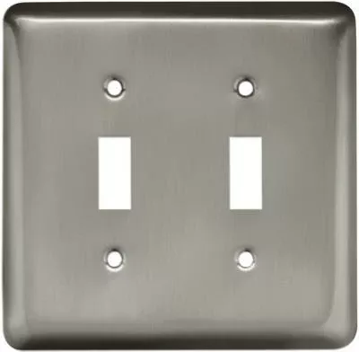 Brainerd 64093 Stamped Round Double Switch Wall Plate, Satin Nickel