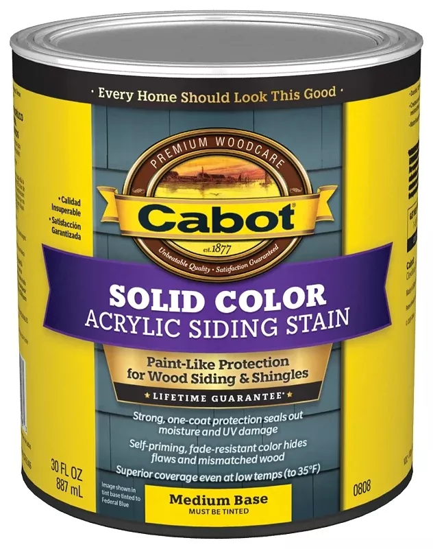 Cabot 140.0000808.005 Solid Stain, Natural Flat, Medium Base, Liquid, 1 qt