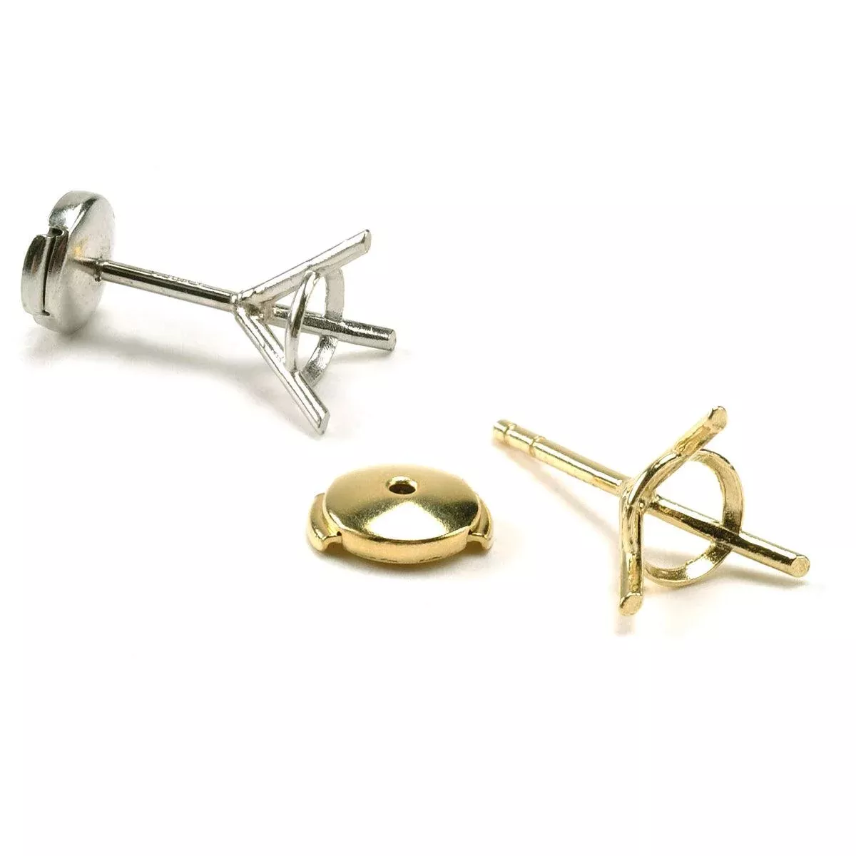 Gold & Platinum Round 3-Prong Cocktail Earring Mountings with Positive Locking Post & Backs