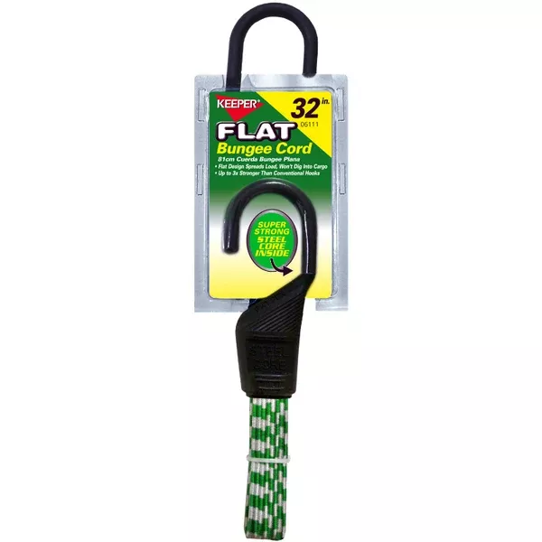 Keeper 06111 Flat Bungee Cord, Green & White, 32"