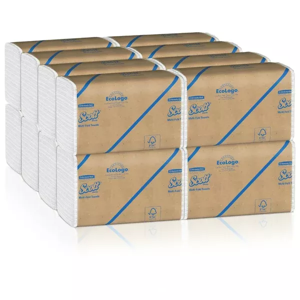 Scott 01840 Multi-Fold Paper Towel, 1-Ply, White, 9.2" x 9.4", 250 x