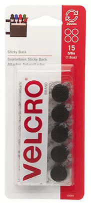 VELCRO brand Sticky-Back Fastener Rounds Black 5/8" 15 Pack