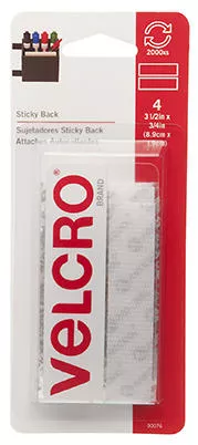 VELCRO brand Sticky-Beige Fastener Strip White 3.5" 4 Pack