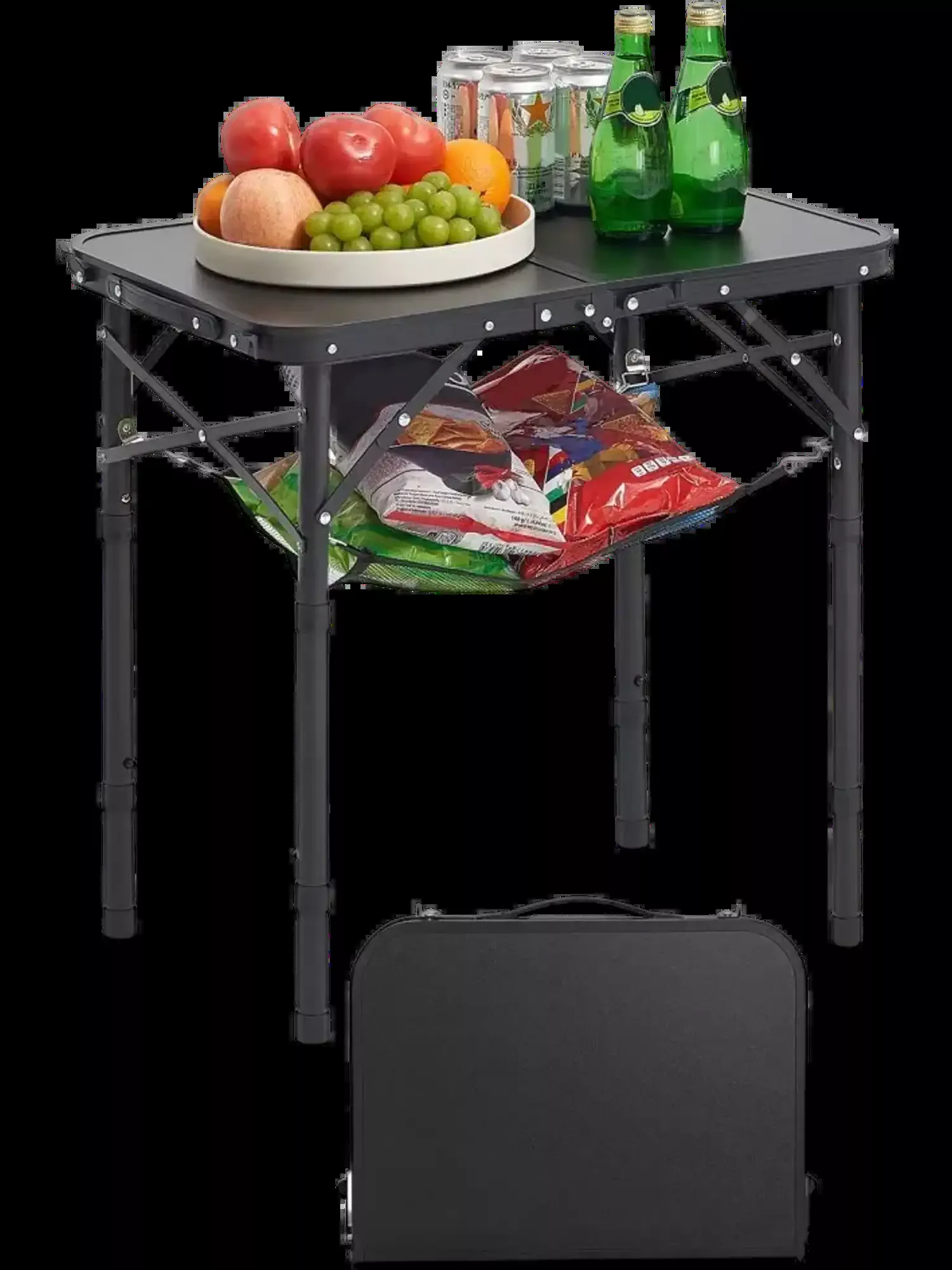 Vevor Camping Table Adjustable Height Portable Folding Aluminum MDF Outdoor Side Table 24" x 16" Black New