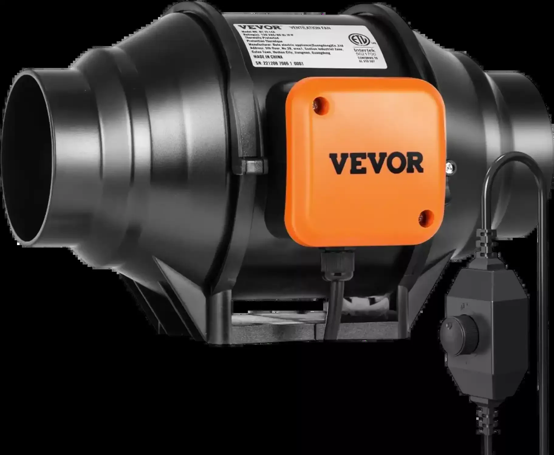 Vevor Inline Duct Fan 4" 200 CFM Variable Speed Controller Quiet AC Motor Ventilation Exhaust Fan New