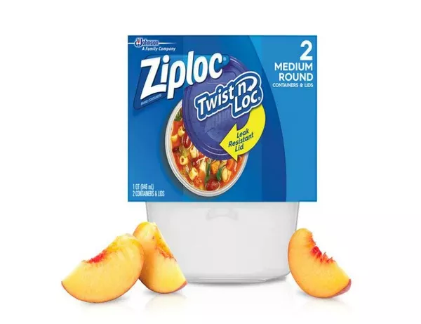 Ziploc 18035 Twist 'N Loc Medium Round Containers & Lids, 32 Oz, 2-C
