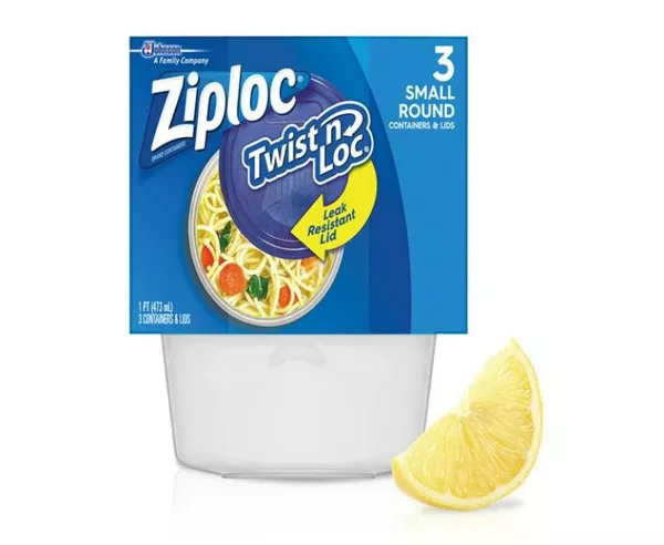 Ziploc 18036 Twist 'N Loc Small Round Containers & Lids, 16 Oz, 3-Co