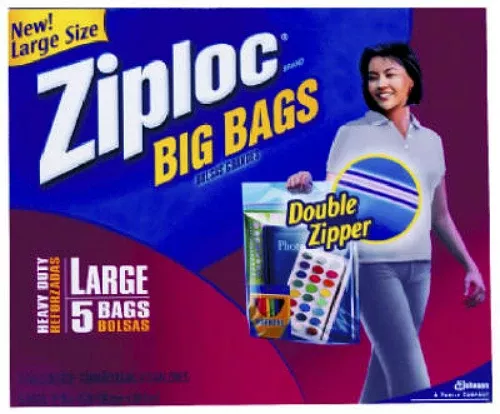 Ziploc 65676 Extra Heavy Duty Big Bags, Large, 5-Pack